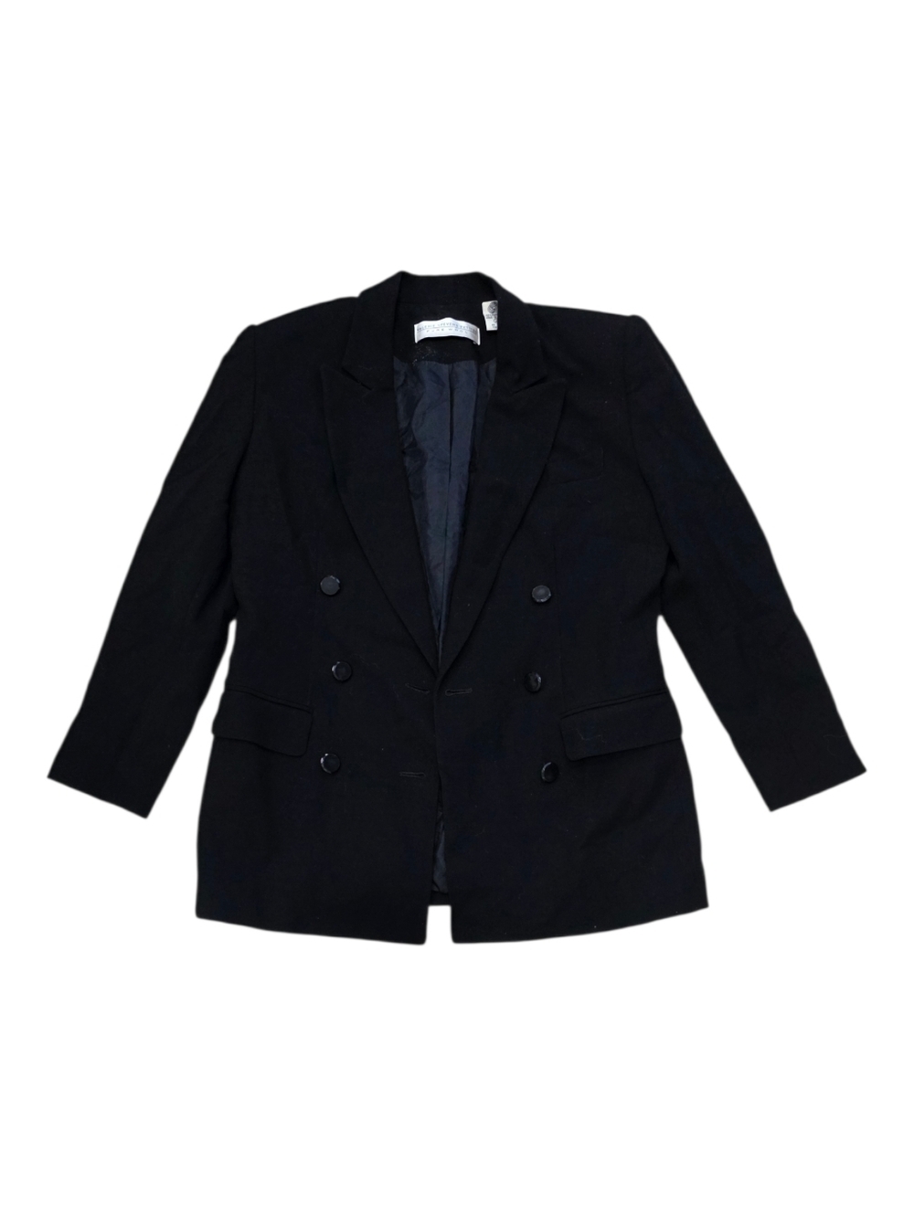 Valerie Stevens Petites Black Double-Breasted Blazer 100% Wool Size 2